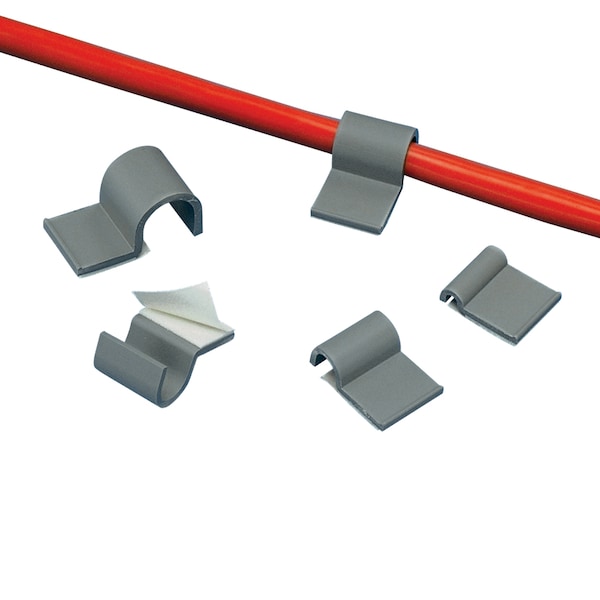 Cable Clip, PVC, 0.12 in Bundle Dia., Light Gray, 0.77 in L, 100 PK